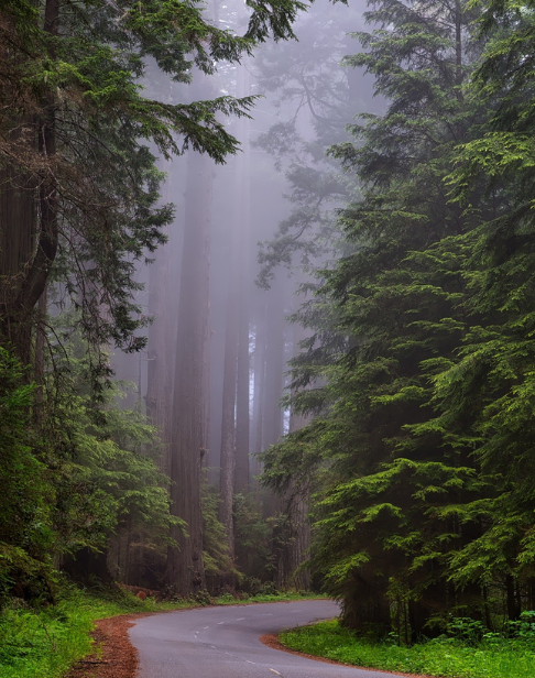 road winding through a heavily wooded park